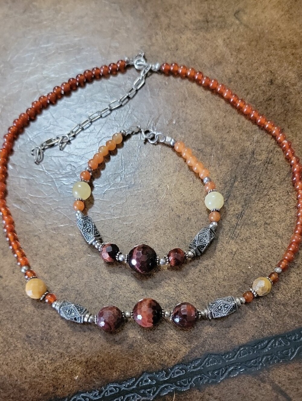 Handcrafted Red Garnet & Carnelian Bead Necklace  And Bracelet